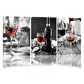 MYnaicee Kitchen Wall Art Dining Room Decor Kitchen Wall Decor Dining Room Decoration Red Wine Glass Framed Abstract Black and White Canvas Wall Art Prints, Yellow, 12inX16inX3(30cmX40cmX3)