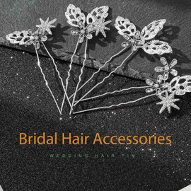 HEREAD Rhinestones Leaf Bride Wedding Hair Pins Silver Flower Bridal Headpieces Accessories for Women and Girls (Pack of 4) (Silver)