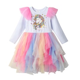 DXTON Toddler Kids Casual Tulle Tutu Party Dresses Princess Clothes for Little Girls LH2213-7T White
