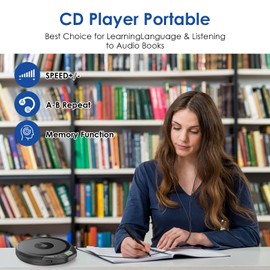 Gueray CD Player Portable CD Dsicman: with Earphones for Car with Anti-Skip Shockproof with LCD Display Support PROG Memory Repeat Function (Black)
