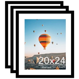 JCJMY 20x24 Picture Frame with 16x20 Mat Set of 3, Display Photo 16x20 with Mat or 20 x 24 Without Mat, Wall Hanging Large 20 by 24 Poster Frame with Plexiglass, 3 Pack, Black