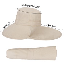 Outdoor Fishing-Hat Summer Sun-Hats for Women - Wide Brim UPF 50+ Fishing Hat UV Protection Hiking Hat with Neck Flap Cap Beige