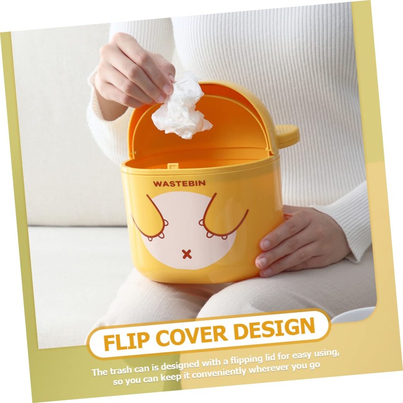 Alipis Kawaii Mini Trash Can with Lid Small Plastic Desktop