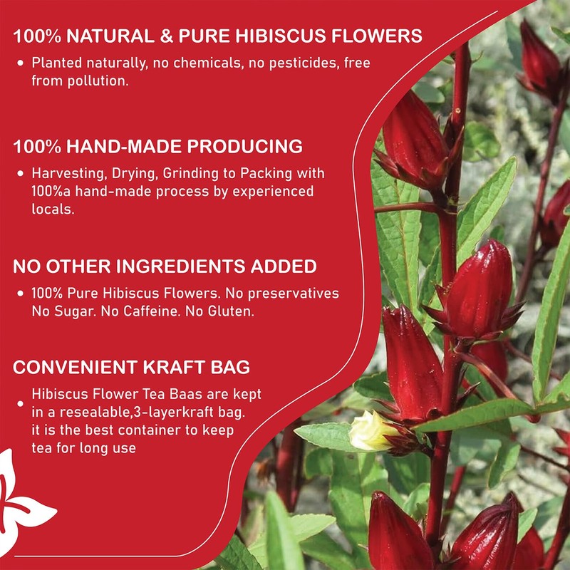 Premium Hibiscus Flowers Tea - 100% Natural, Handmade, Pure Herbal