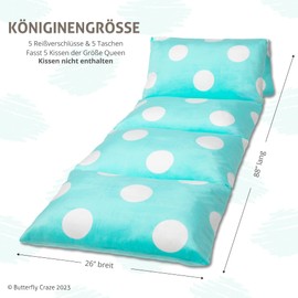 Butterfly Craze Floor Pillow Case, Mattress Bed Lounger Cover, Polka Aqua, Queen Size - Cozy Seating Solution for Kids & Adults, Recliner Cushion, Perfect for Reading, TV Time (Pillow Not Included)