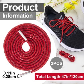 2pcs Glitter Rhinestone String, Sparkly Crystal Hoodie Drawstring, Bling Round Rhinestones Rope Replacement for Hoodies Sweatpants Shorts Shoes Bags Accessories- Red