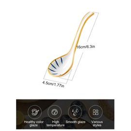 Xiuyer Soup Spoon, Japanese and Korean Soup Spoon, Long Curved Handle, Ceramic Ramen Chinese Ceramic Rice Spoon for Pho Wonton Pasta Spoon, Ceramic Spoons