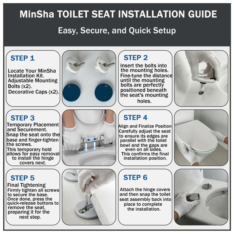 MinSha V-Shape Toilet Seat Soft Close Elongated, Matte White Easy