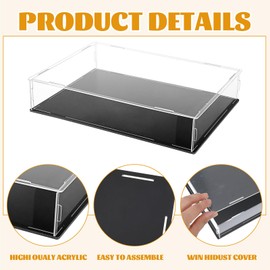 2 Pcs Book Display Case,Acrylic Display Case,Stamp or Coin Collection Display Case,Display Case for Collectibles,UV Protection,Self-Assembly Dustproof,Black PVC Base
