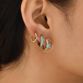 ALRNBY Gold Hoop Earrings for Women Dainty Small Huggie Earrings Turquoise with Cubic Zirconia Earrings Trendy Gold Plated Stainless Steel Waterproof Jewelry Christmas Gift Non Tarnish (Style2)