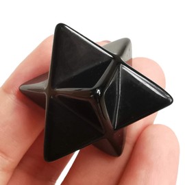 Manekieko Natural Black Obsidian Merkaba Crystal Protection Sacred Meditation Energy Healing Chakra, 1 Inch Hexagonal Star Crystals and Healing Stone