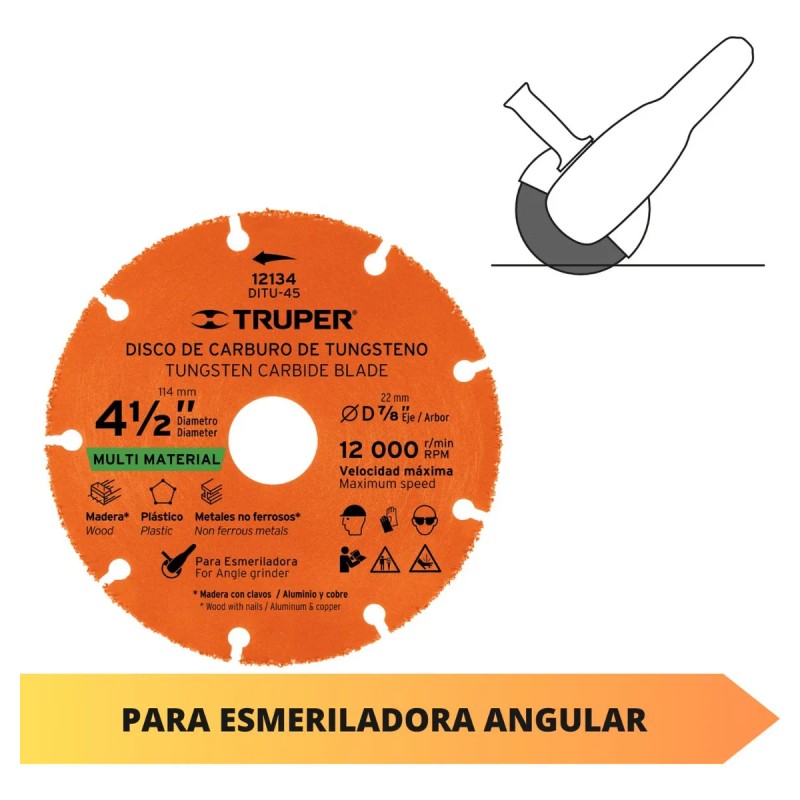 Disco 4-1/2 , Multimaterial De Carburo De Tungsteno, Truper
