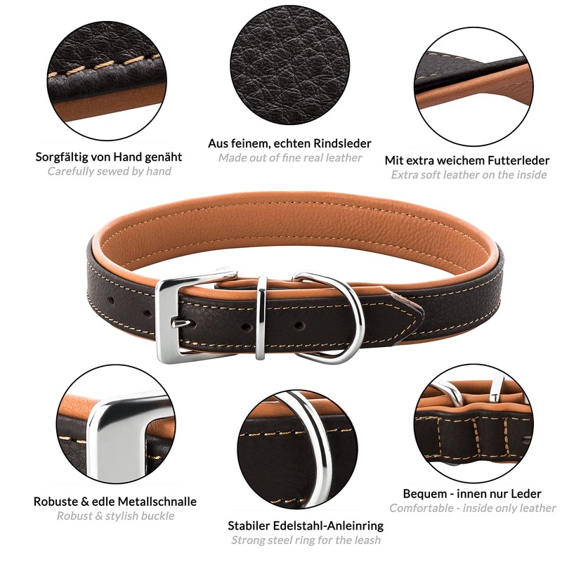 Schnüffelfreunde Fun Line Leather Dog Collar for Large, Medium and