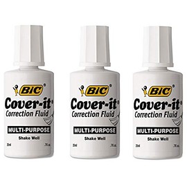 BIC Cover-It Correction Fluid, 20 Milliliter Bottle, White, 1/Each (WOC12-WE), 3 PACK