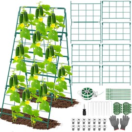 17 x 42 Inch Garden Trellis for Raised Beds Foldable Climbing Plant Support Cucumber Trellis Outdoor A-Frame Metal Vegetable Trellis with Garden Supplies for Grape Tomato Peas Flower