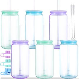 Alohastarttg 16oz Plastic Mason Jars (Clear Blue, Purple, Green)
