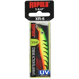 Rapala X-Rap Lure with Two No. 10 Hooks, 0.9-1.5 m Swimming Depth, 6 cm Size, Firetiger UV
