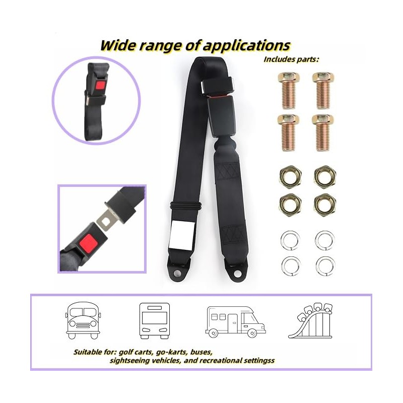 2 Pack Golf Cart Seat Belt Pads Set, 2-Point Universal