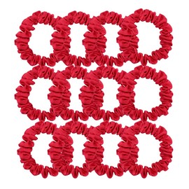 12 Coleteros Finos de Satén de Seda para Mujer, Pulseras, Sujeta-Colas, Bandas Elásticas para El Pelo, Accesorios para Moños (12 Unidades Finas - Rojo)