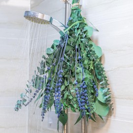 PAMDECOR 5 Kinds Eucalyptus & Lavender Stems - 17" Natural Fresh Hanging Real Leaves Shower & Home Decor Aromatic Plant (1 Pack Set - 17 inch)