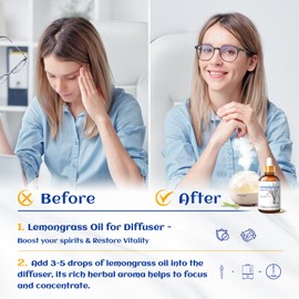 HIQILI 1 Fl Oz Lemongrass Essential Oil, 100% Pure Natural Undiluted for Diffuser, Hair - 30ml