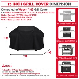 Tunansx 74.8 inch Grill Cover for for Weber Summit 600 Series Gas Grills,600D Heavy Duty BBQ Cover, Waterproof, Weather Resistant, UV and Fade Resistant, Compared to The Weber 7109
