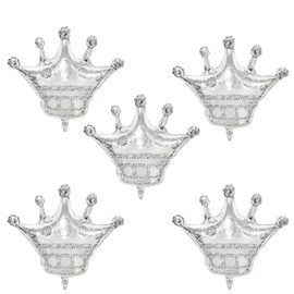 5PCS 30inch Silver Crown Balloons Crown Shaped Foil Mylar Balloons for Baby Shower Kids' Girls Wedding Birthday Party Decorations