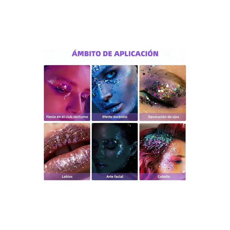 9pz Body Glitter Maquillaje Cabello Cuerpo Brillos Colores
