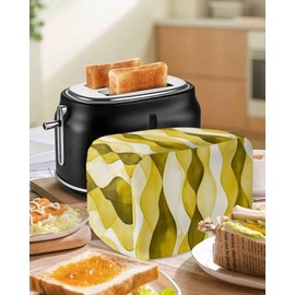 Abstract Toaster Cover 2 Slice with Pockets, Modern Watercolor Yellow Ocean Waves Geometric Dustproof Cover for Kitchen Small Appliances and Fingerprint Protection, Kitchen Bread Machine Protector