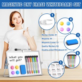 Grtard Magnetic Dry Erase Board with Stand,12''x8''Dry Erase White Boards, Magnetic Desktop Tabletop Whiteboard, Portable Double-Sided White Board Easel for Kids Drawimg,Home,School,Office