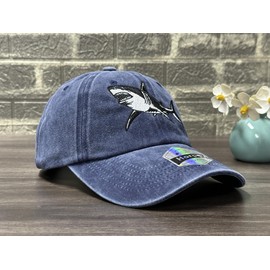 Horpe Shark Baseball Cap for Men Women, Sharks Week Gifts for Fishermen Sea Animal Lover, Adjustable Embroidered Cotton Washed Navy Blue Hat