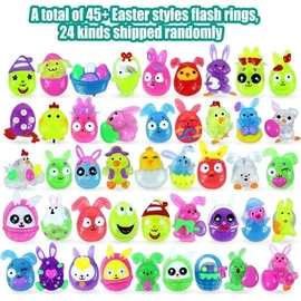 Cherislpy 24 Pack Prefilled Easter Eggs with 3D Finger Lights Up Rings Toys Grow in the Dark Great for Kids Girls Boys Easter Basket Stuffers Eggs Fillers