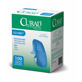 CURAD Food Service Metal Detectable Blue Fabric Adhesive Bandages 3/4" x 3", Pack of 100
