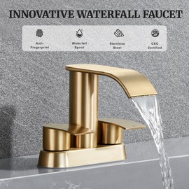 Ultimate Unicorn Waterfall Bathroom Sink Faucet Champagne Brown, Two Handles Bathroom Faucet with Metal Pop up Sink Drain Stopper, 2 or 3 Holes Bathroom Basin Lavatory Mixer Tap with Deck Mount Plate