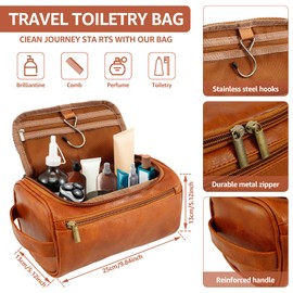 Water-Resistant Leather Toiletry Bag for Men, Large Travel Wash Bag Shaving Dopp Kit Bathroom Gym Toiletries Makeup Organizer with Handle for Travel, Men Gift, 25x13x13 cm