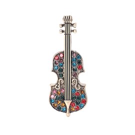 Rhinestone Violin Brooch for Women Dainty Crystal Violin Brooch Pin Vintage Fiddle Musician Instrument Brooch Pins Elegant Clothing Hat Bag Skirt Accessories Christmas Birthday Party Costume Jewelry (Colourful)