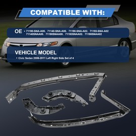 Front Bumper Bracket and Headlight Bracket Fit for 2006-2011 Civic Sedan Support Retainer Kit Left and Right Side 71190-SNA-A00 71140-SNA-A00 HO1066106 HO1067108 Sets of 4