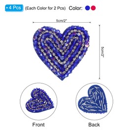 PATIKIL Heart Rhinestone Patches, 4 Pcs Heart Patches Sew on Applique Patches Rhinestone Applique Glitter Crystal Patches for Shoes Clothes Pants Bags Hats Shirts, Blue Rose Red