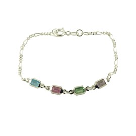 apop nyc 925 Sterling Silver Gemstone Figaro Italian Chain Bracelet [Jewelry]