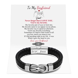 MOOGEEN Mens Bracelet Anniversary Birthday Gifts for Him Boyfriend Gift Bracelet for Boyfriend Mens Leather Bracelets Braided to My Boyfriend Fiance Gift from Girlfriend Fiancee