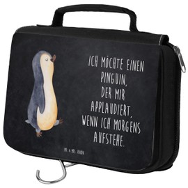 Mr. & Mrs. Panda Penguin Marching Toiletry Bag, gray, Hand Drawn