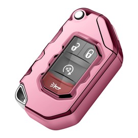 Tukellen for Jeep Key Fob Cover Premium Soft Full Protection Key Shell Key Case Compatible with 2020-2026 Gladiator JT Sahara JLU 2018-2026 Wrangler JL JLU Rubicon(Pink)
