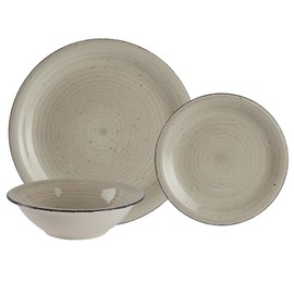 Stoneware Dinnerware Set. Dishes for 4. Plates and Bowls Set. Microwave Safe. Platos de Cocina. Kitchen Plates Cream Gray