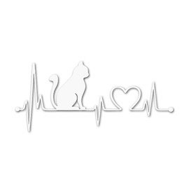 [JASDESIGN] Cat Sticker Cat Sticker Cat Car Sticker Decal Sideways Heart JM-132 (White Silver, 1)