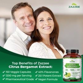 Zazzee Citrus Bergamot 25:1 Extract 1200 mg, 40% Polyphenolic Flavanones, 150 Vegan Capsules, Kosher, Concentrated and Standardized 25X Potency, Non-GMO and All-Natural, Made in The USA