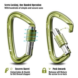 FresKaro 25kn Climbing Carabiners Screw Locking Carabiner Clips, Heavy Duty Carabiner for Rock Climbing, Rappelling, Hunting, or Survival Gear kit, Gym Equipment, Cerfified UIAA Carabiner, Green 3pcs