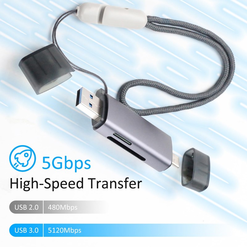 USB3.0 USB-C SD Card Reader, 2-in-1 Wansurs Aluminum Alloy Memory