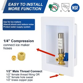 EFIELD Premium Ice Maker Box,1/2-Inch MIP (Sweat) Inlet with Installed 1/4-Turn Ball Valve with Stainless Steel Water Hammer Arrestor (Mip/SS Arrestor)