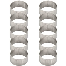 Dovhmoh 10pcs 4.5Cm Round Stainless Steel Perforated Seamless Tart Ring Quiche Ring Tart Pampie Tart Ring with Hole Tart Shell Ring
