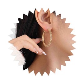 Dervivea Boho Gold Hoop Earrings Metal Circle Hoop Earrings Sparkly Dangle Hoop Earrings Minimalist Chunky Hoop Huggie Earrings Jewelry for Women and Girls